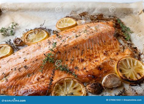 Baked Half Salmon with Lemon, Garlic, Thyme Marinade on a Sheet Pan ...