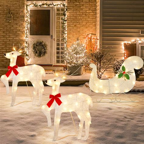 Amazon.com: ATDAWN Lighted Christmas Reindeer Sleigh Outdoor Yard ...