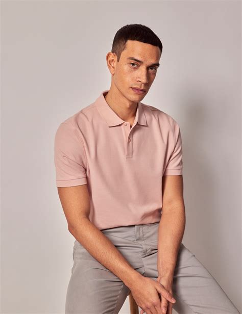 Men's Pink Mercerised Cotton Polo Shirt - Short Sleeve | Hawes and Curtis