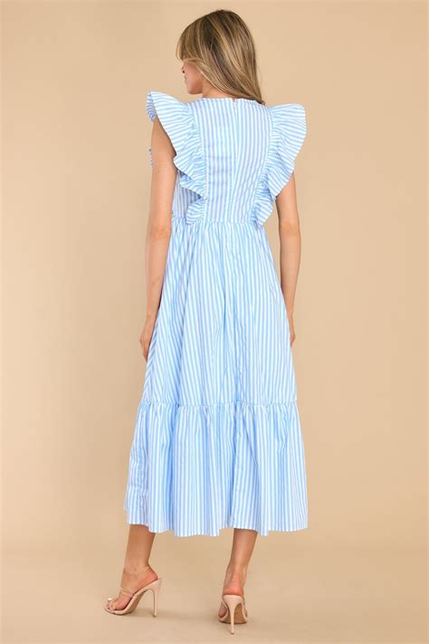 Pretty Blue Stripe Midi Dress - Casual Dresses | Red Dress