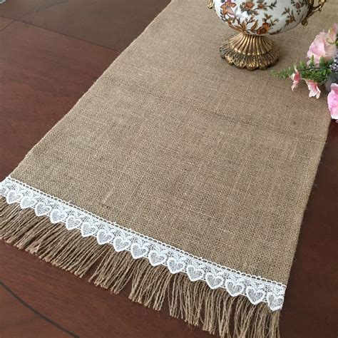 Jute table runner table runner burlap with white lace wedding table ...
