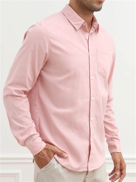 Baby Pink Casual Collar Long Sleeve Woven Fabric Plain Shirt ...