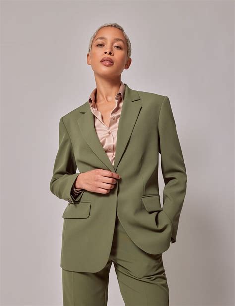 Women's Olive Green Single Breasted Longline Blazer | Hawes & Curtis