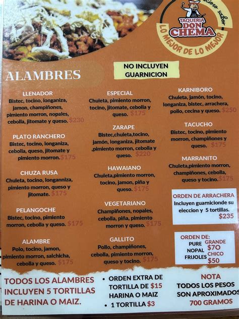 Carta del restaurante Taquería Don Chema, Xalapa Enríquez