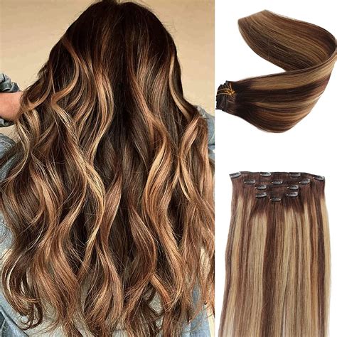 Amazon.com : Ombre Hair Extension with Clips for Women,Highlight Brown ...