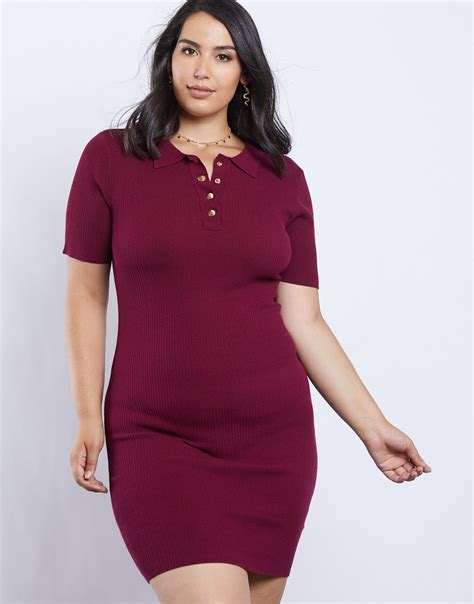 Plus Size Polo Dress - Plus Size Black Bodycon Dress- Red Bodycon Dress ...
