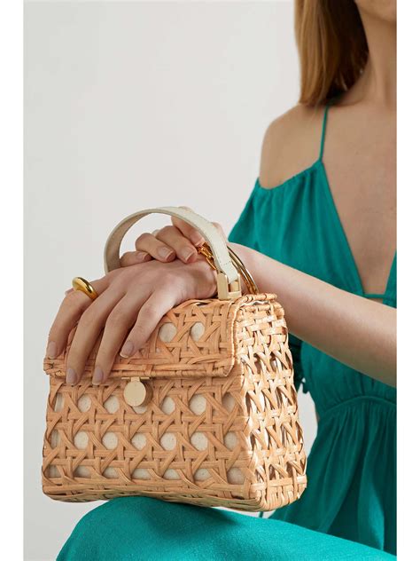 CULT GAIA Sybil leather-trimmed rattan and canvas shoulder bag | NET-A ...