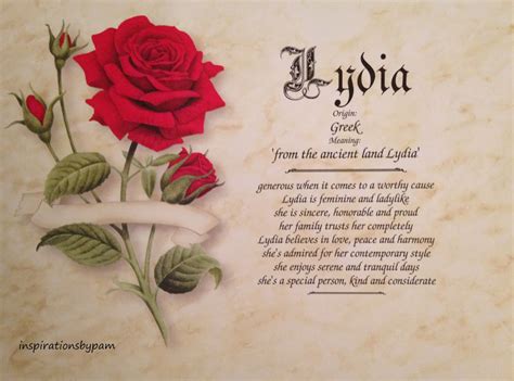Lydia First Name Meaning Art Print-name Meaning-personalized-red Rose ...