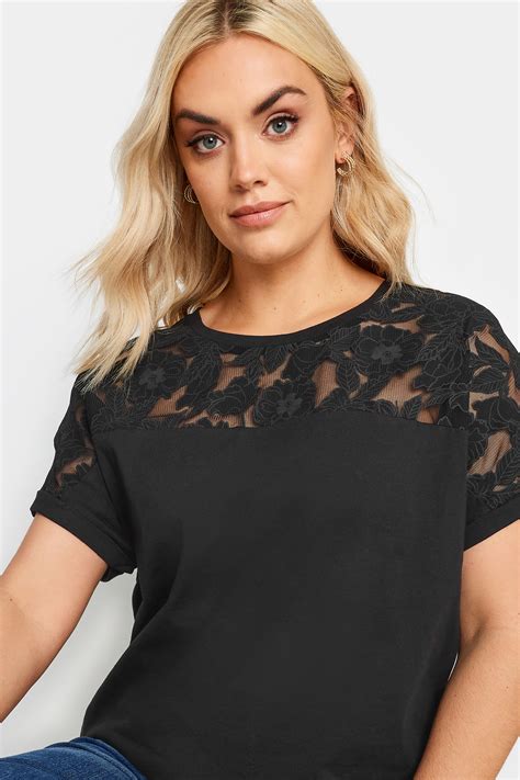 YOURS Plus Size Black Floral Mesh T-Shirt | Yours Clothing