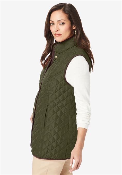 Quilted Vest with Mandarin Collar - Plus Size, Black | Woman Within