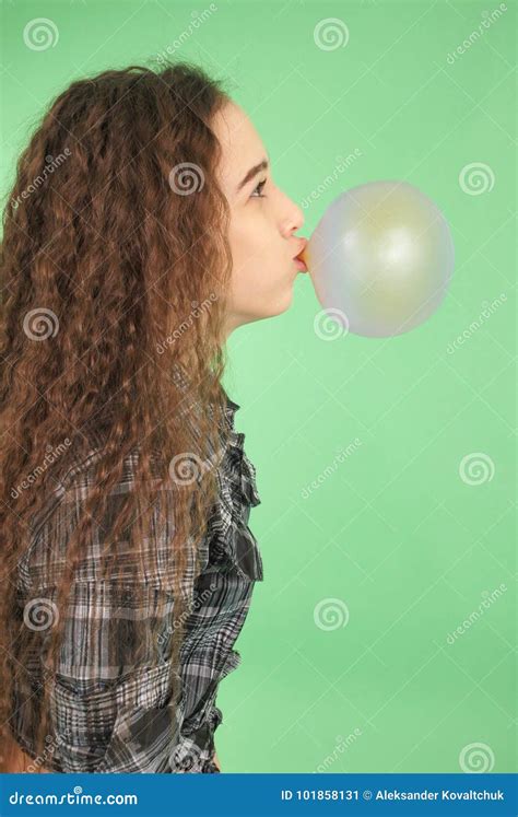 Girl Blowing a Bubblegum Bubble Stock Image - Image of balloon ...