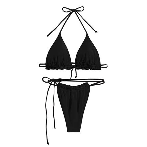 Lopeceal Women Two Piece Thong Bikini Set Sexy Halter Triangle Swimsuit String Brazilian Bathing ...