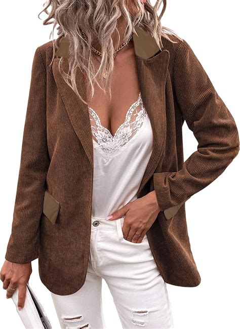 YEXPINE Womens Lapel Corduroy Blazer Open Front Casual Long Sleeve ...
