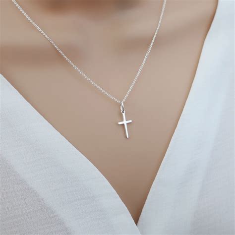 Tiny silver cross necklace sales