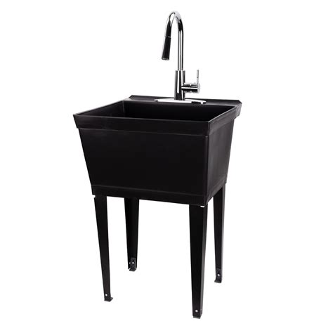 19 Gallon Black Utility Sink with High Arc Pull-Down Chrome Kitchen ...
