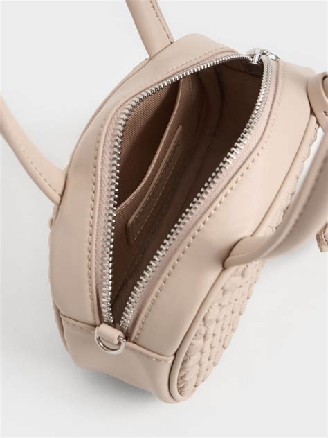 Nude Nylon Textured Top Handle Bag - CHARLES & KEITH BH