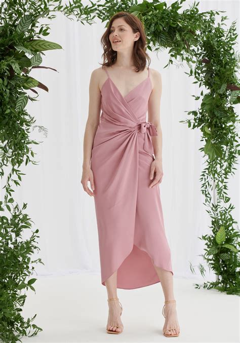 Pink Satin Tie Waist Cami Wrap Dress | Luxe Collection | Liena UK