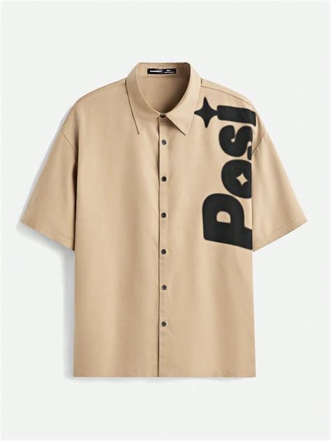 Manfinity StreetEZ Men's English Printed Short Sleeve Loose Woven Shirt ...