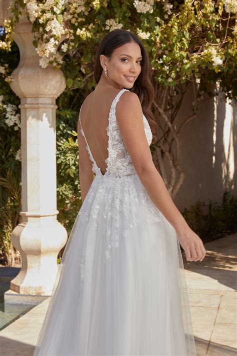 44429: Soft Tulle A-Line Gown with Plunging V-Neck and Low V-Back | Sincerity Bridal