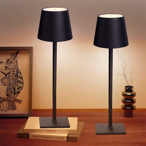 CHLORANTHUS 2 Pack Cordless Table Lamps, 3 Colors Stepless Dimming ...