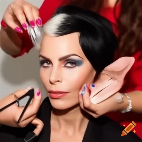 Cruella inspired makeup with bold colors and dramatic features on Craiyon