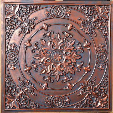 Metallic Ceiling tiles Faux tin decor wall panel PL18 Rustic copper ...