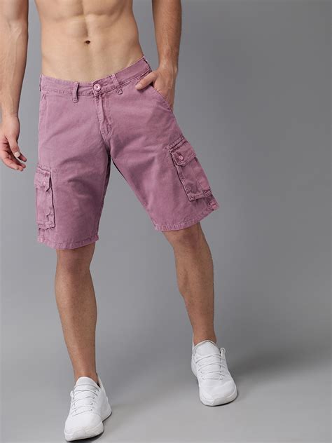 Buy HERE&NOW Men Purple Solid Regular Fit Cargo Shorts - Shorts for Men ...