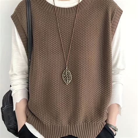 Solid Crew Neck Sweater Vest, Casual Sleeveless Vest For Spring & Fall ...