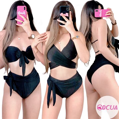 Summer Beach High Waist Bikini Black Two Piece Swimsuit With Crossed ...
