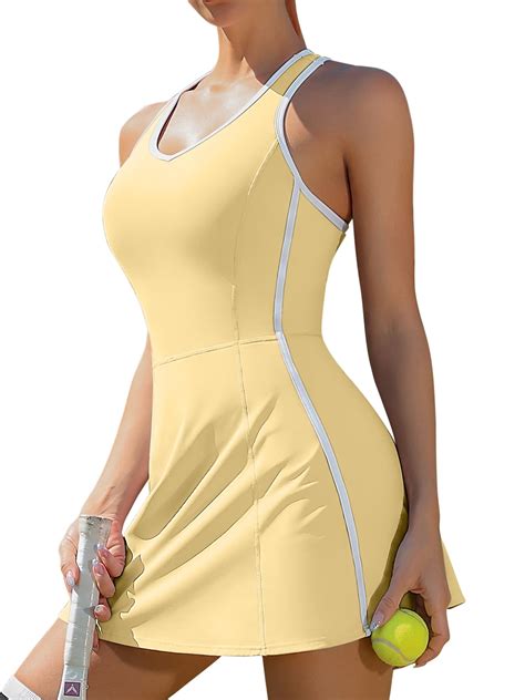 Charmo Women Tennis Dress with Built-in Bra and Pockets Shorts Racerback Athletic Dresses ...