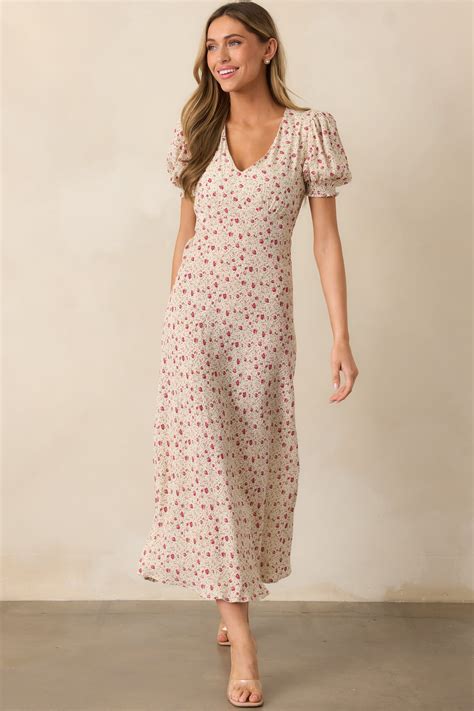 Dusty Pink Floral Short Sleeve Dress - Maxi Dresses | Red Dress