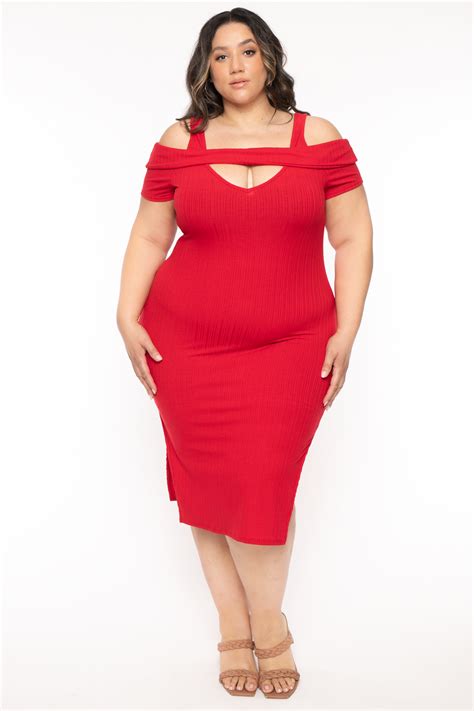 Plus Size Shri Cold Shoulder Midi Dress -Red – Curvy Sense