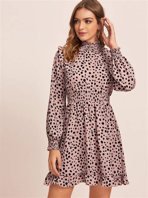Cheetah Print Shirred Mock Neck Dress