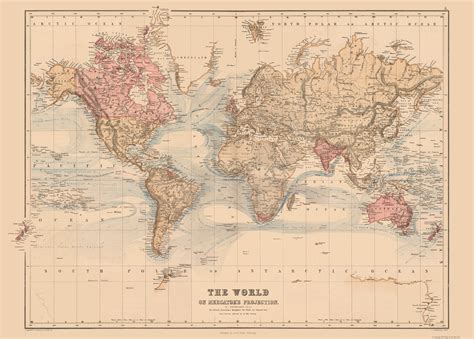 Historic Map - Mercator Projection - Black 1867 - Vintage Wall Art - Walmart.com