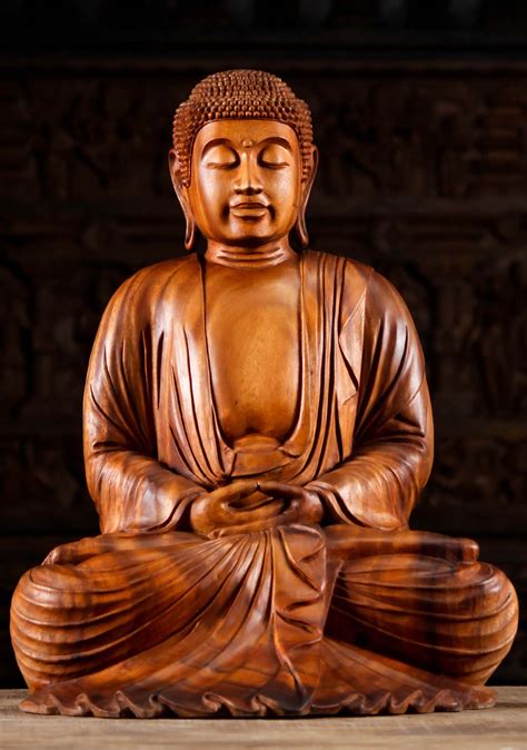 Wood Meditating Buddha Sculpture 25" (#124bw60): Lotus Sculpture