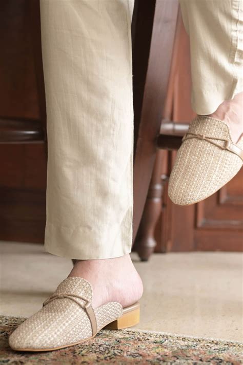 Buy Beige Ozan Loop Weave Pattern Jacquard Mules For Men by Coral Haze ...
