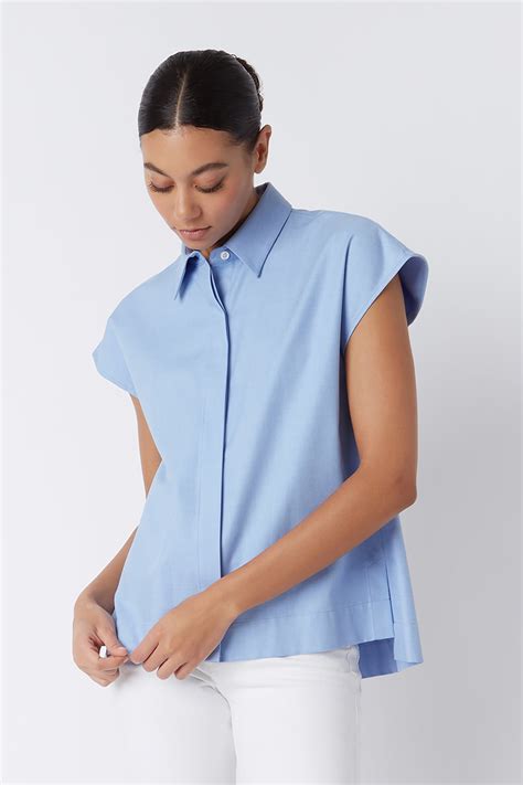 Jane Cap Sleeve Shirt in Blue with Cap Sleeve Fit – KAL RIEMAN