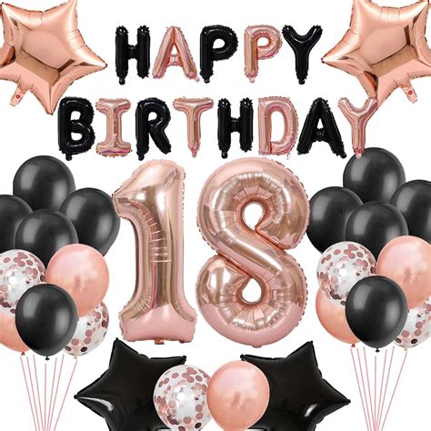 Amazon.com: 18th Birthday Decorations for Girls, Black Rose Gold 18th ...
