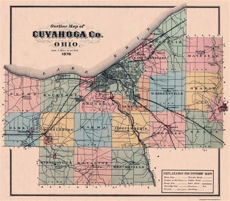 Historic County Map - Cuyahoga County Ohio Outline - 1876 - 26.25 x 23 ...