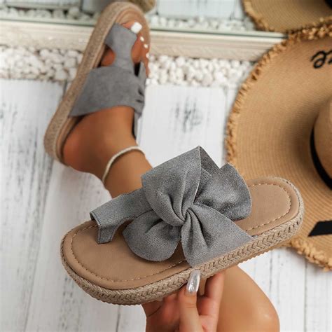 AXXD Women's Sandals Plus-Size Solid Color One-Line Platform Bow Boho ...