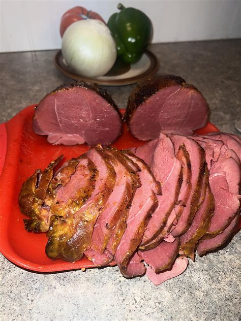 [Homemade] smoked venison ham, honey mustard glaze. : r/food