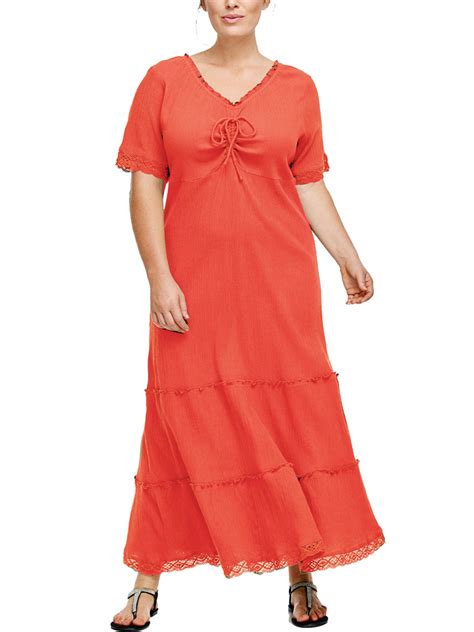 Ellos - - Ellos ASSORTED Crinkle Cotton Gauze Tiered Maxi Dress - Plus ...