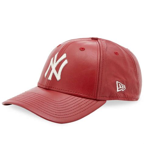 New Era Men's New York Yankees Leather 9Forty Adjustable Cap in Red New ...