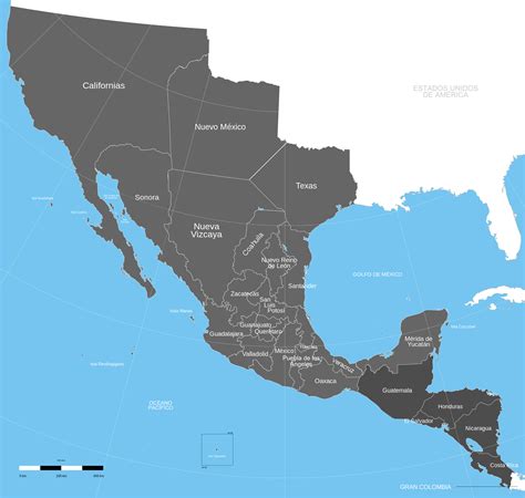 Map of the First Mexican Empire and its states 1821-1823