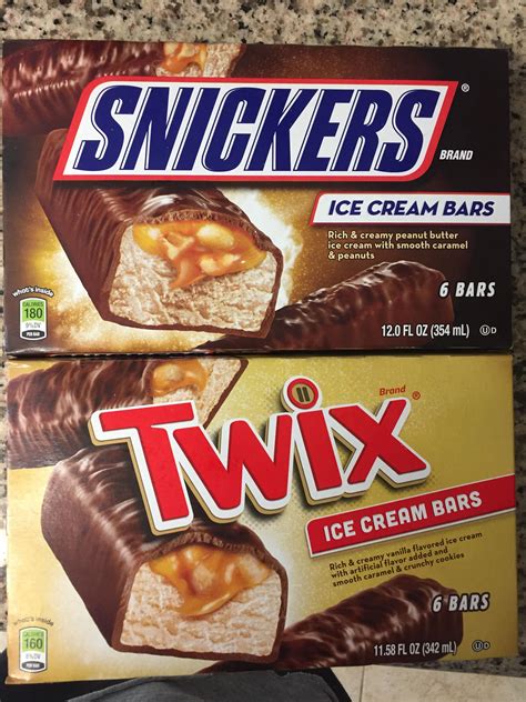 The candy shown for both Snickers and Twix Ice Cream Bars is almost ...