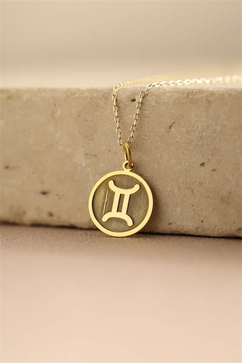14k Solid Gold Gemini Necklace , Zodiac Gemini Gold Pendant , Gemini ...