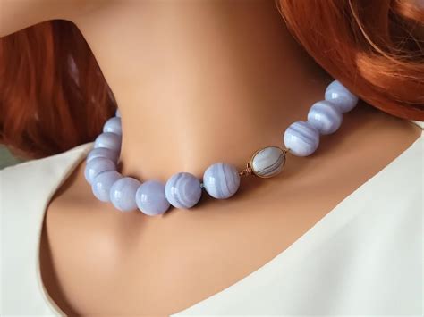 Chalcedony Blue Lace Agate Necklace For Sale at 1stDibs