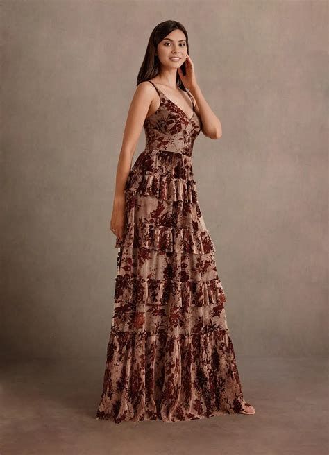 Cammy Burnt Orange Ruffle Maxi Dress | Azazie CA