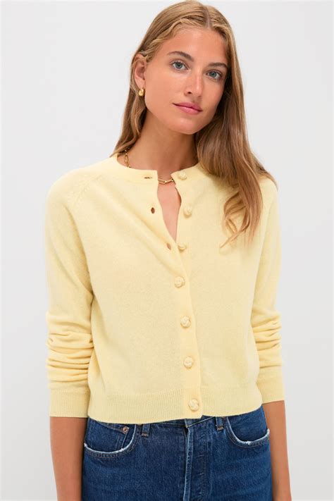 Lightweight Cashmere Butter Yellow Knot Button Cardigan | Tuckernuck