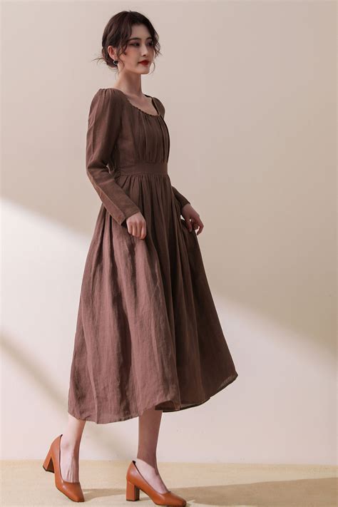 Linen Dress Women's Long Sleeve Linen Midi Dress in - Etsy